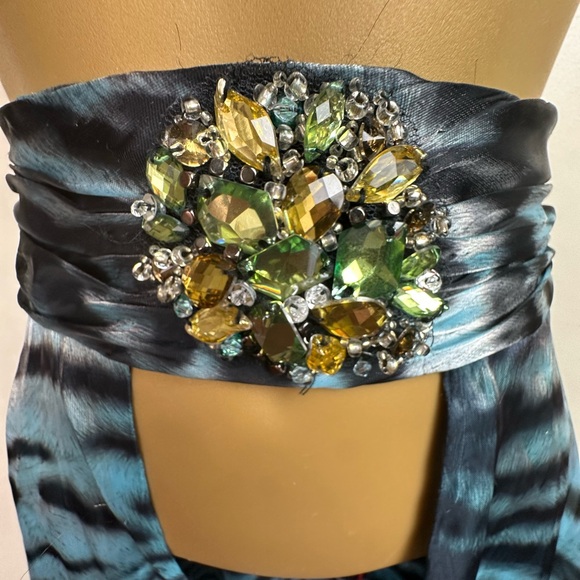 Bicici Turquoise Black Animal Print Open Front Jeweled Waist Maxi Skirt NWT M - Picture 11 of 14